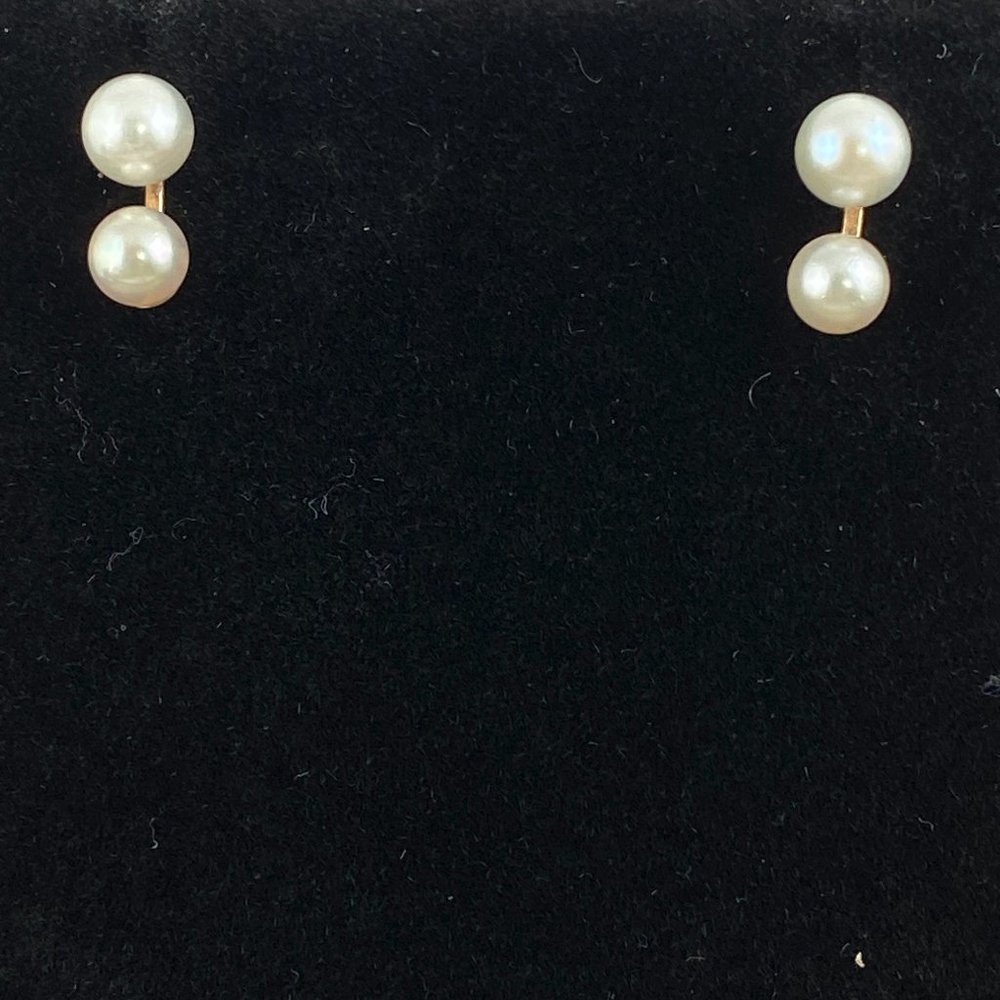 Vintage Dual Pearl Stud Earrings 14 Karat Gold Post and Ear Backs